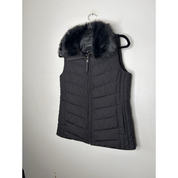 Talbots Womens Black Sleeveless Fur Trim Down Puffer Vest Size XSmall XS NWT New - Picture 2 of 10